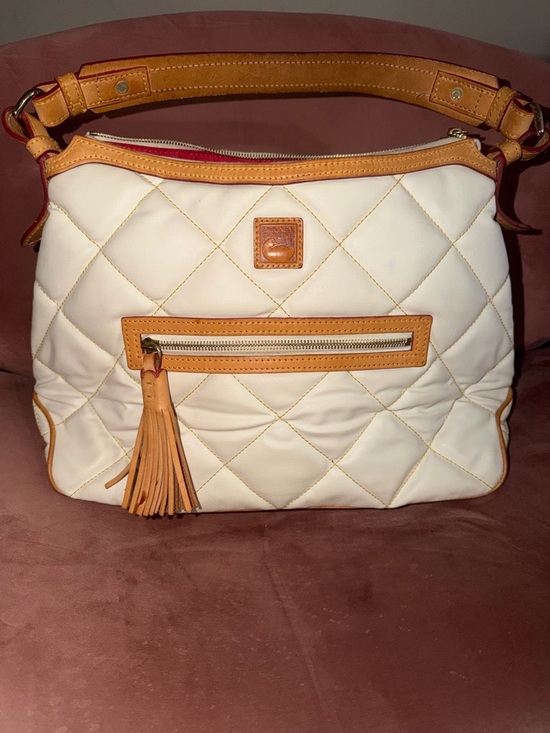 Dooney & Bourke Handbags - Dooney & Bourke Cream Quilted Leather Shoulder Bag with Tan Trim
